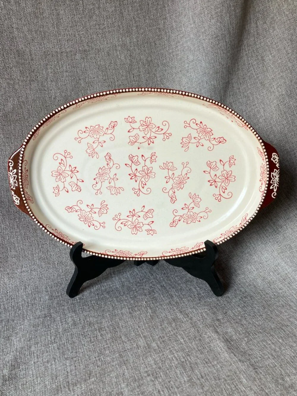 Temptations by Tara Floral Lace Red and Cream Floral Serving Tray 13